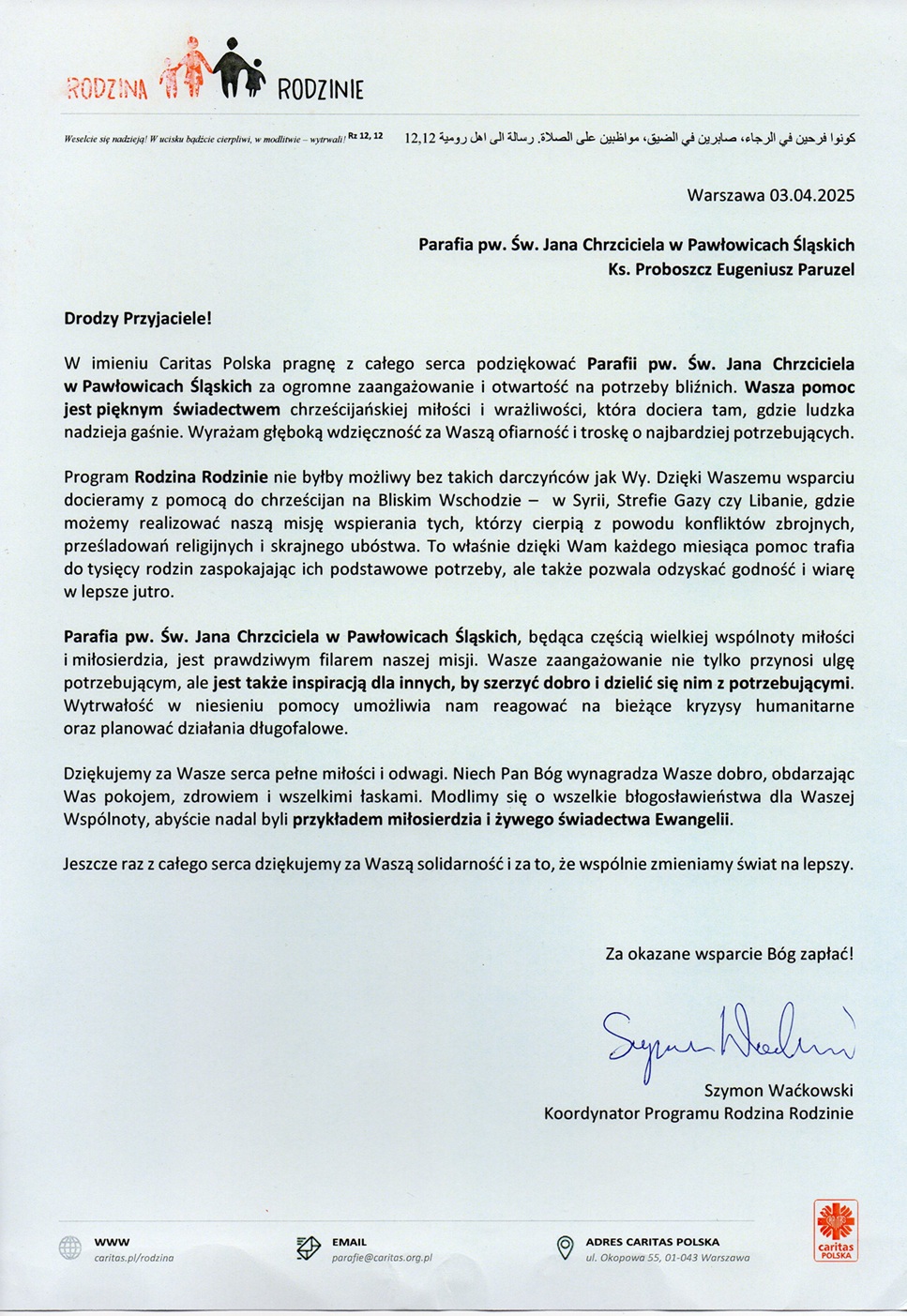 rodzina podziekowanie
